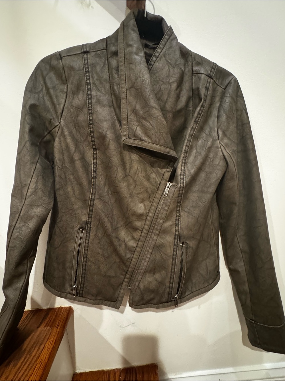 Jack by BB Dakota Brown Faux Leather Draped Moto Jacket Size S - Picture 2 of 9